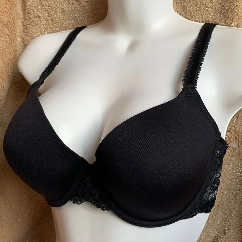 Wacoal Lace Trim Lightly Lined Full Coverage Bra 34D Black